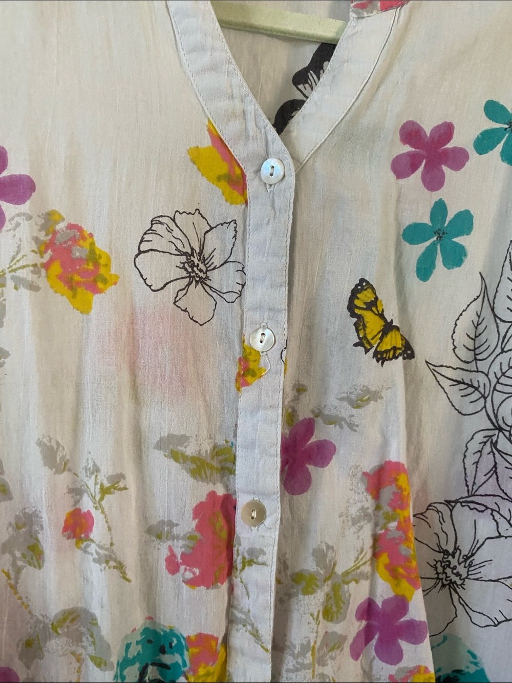 BFA Classics Floral Cotton Button-Up - White with Pink & Yellow Accents - Picture 3 of 5